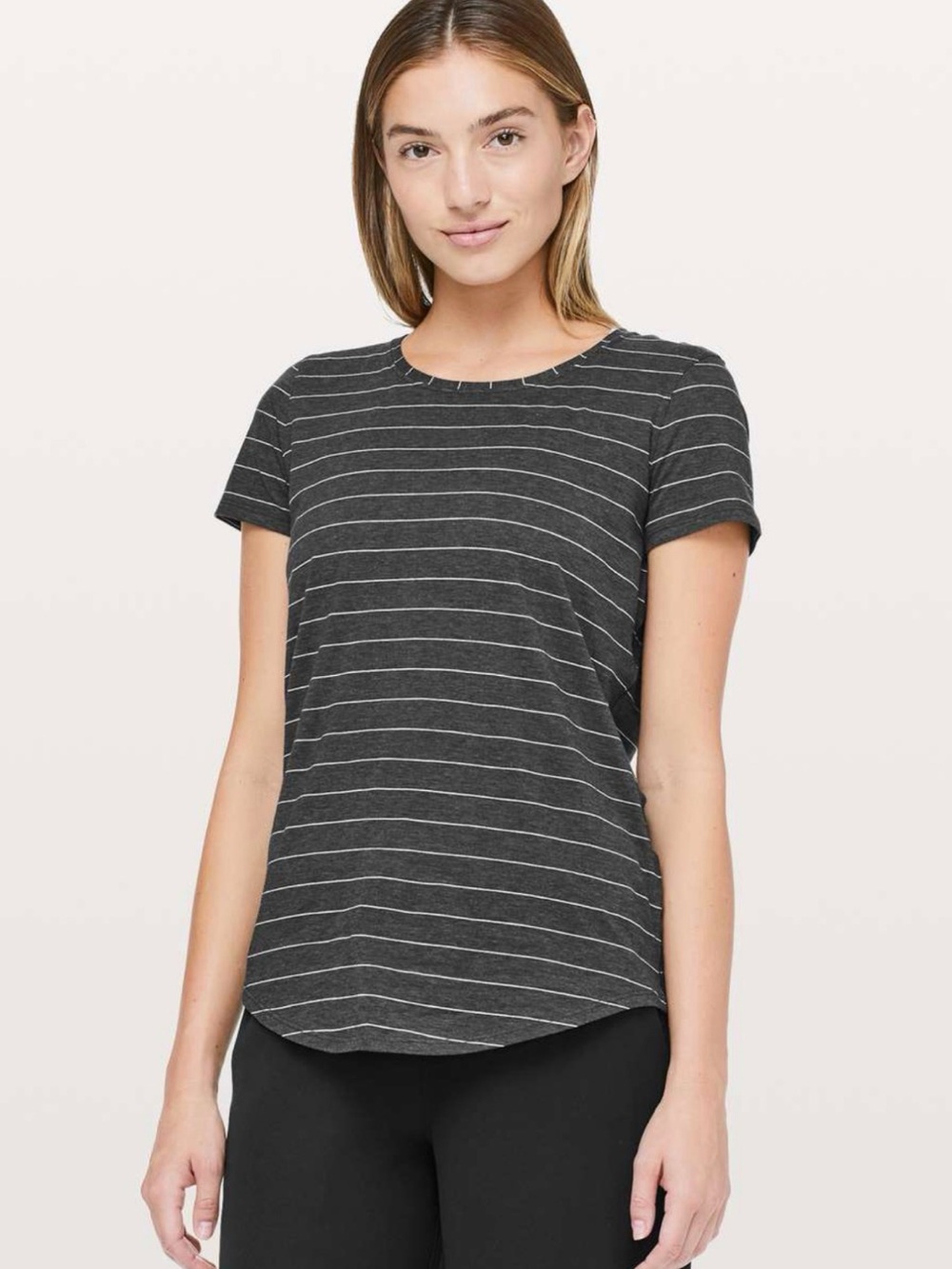 Lululemon Love Crew III Striped T-Shirt Heathered Black White Size 8